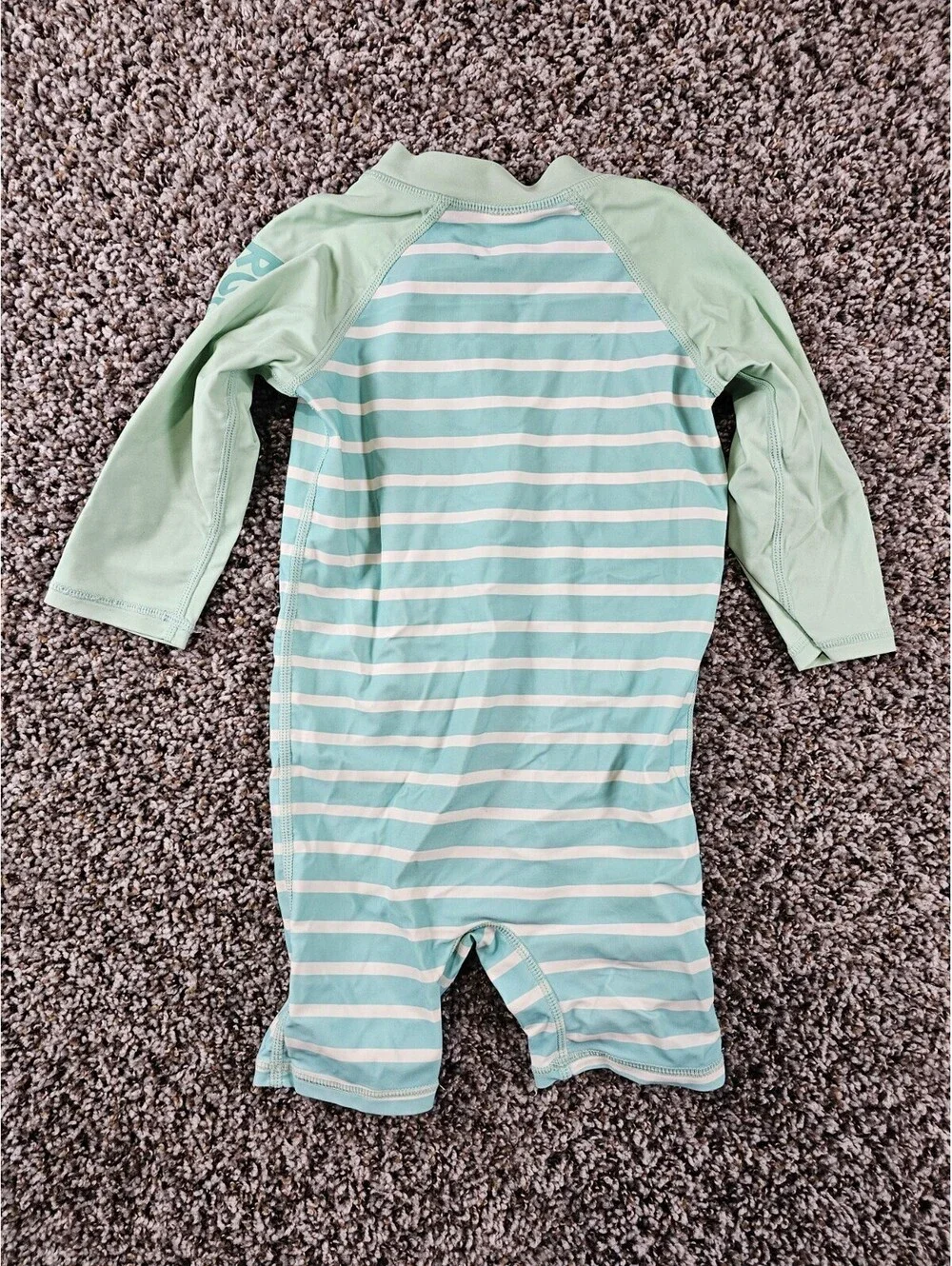 Rugged Butts Baby 18-24M One Pieve Swimsuit Rashguard Teal Striped Long Sleeve